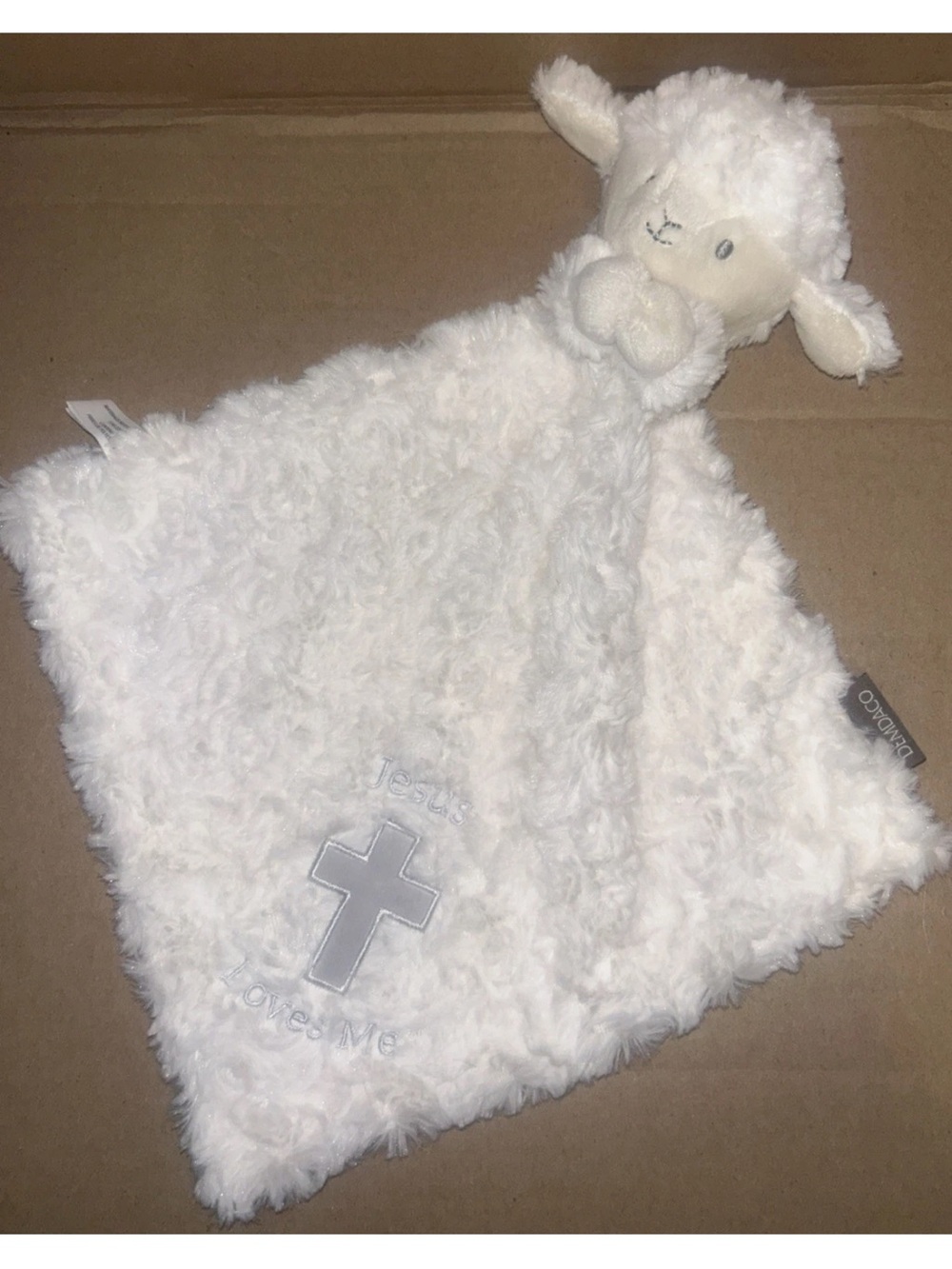 Demdaco Jesus Loves Me Christian Lamb Security Blanket Rattle 14"